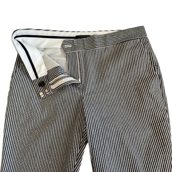 Ann Taylor Women' 6 Devin Fit Blue & White Striped Seersucker Cotton Capri Pants - Picture 4 of 13